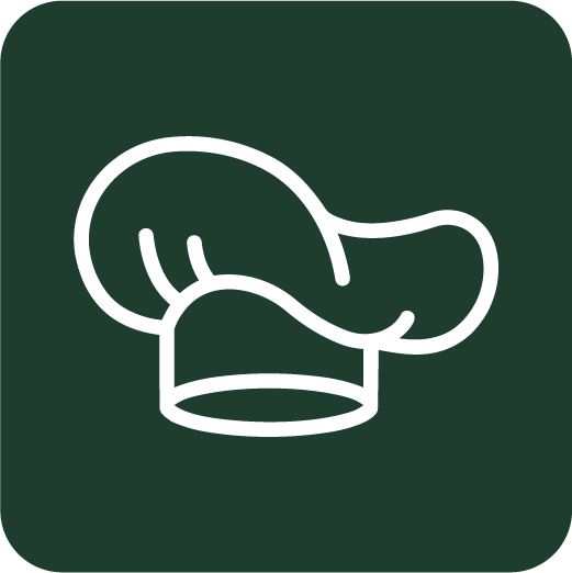 Outline of a mushroom icon on a dark green background.