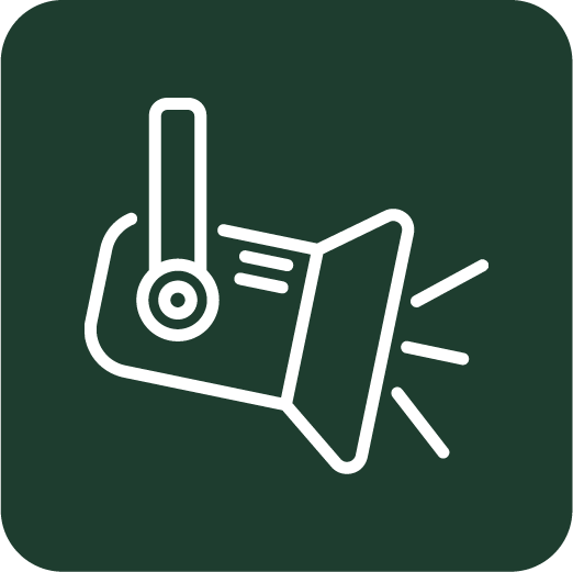 Icon of a loudspeaker with sound waves and a thermometer, indicating sound temperature or noise warning.