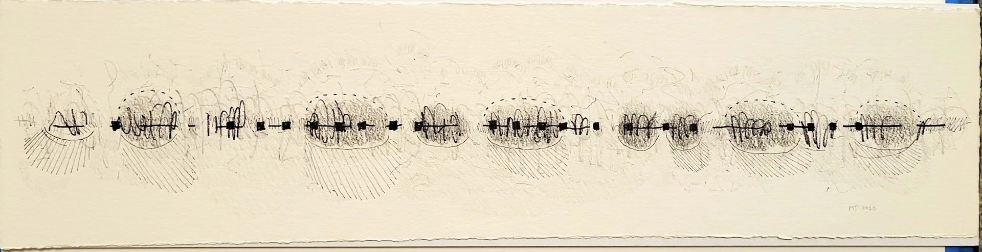 String of Islands - ink & pencil on paper, 8" x 30"
