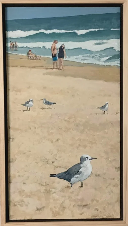 Beachgoers - acrylic on board, 11" x 22"
