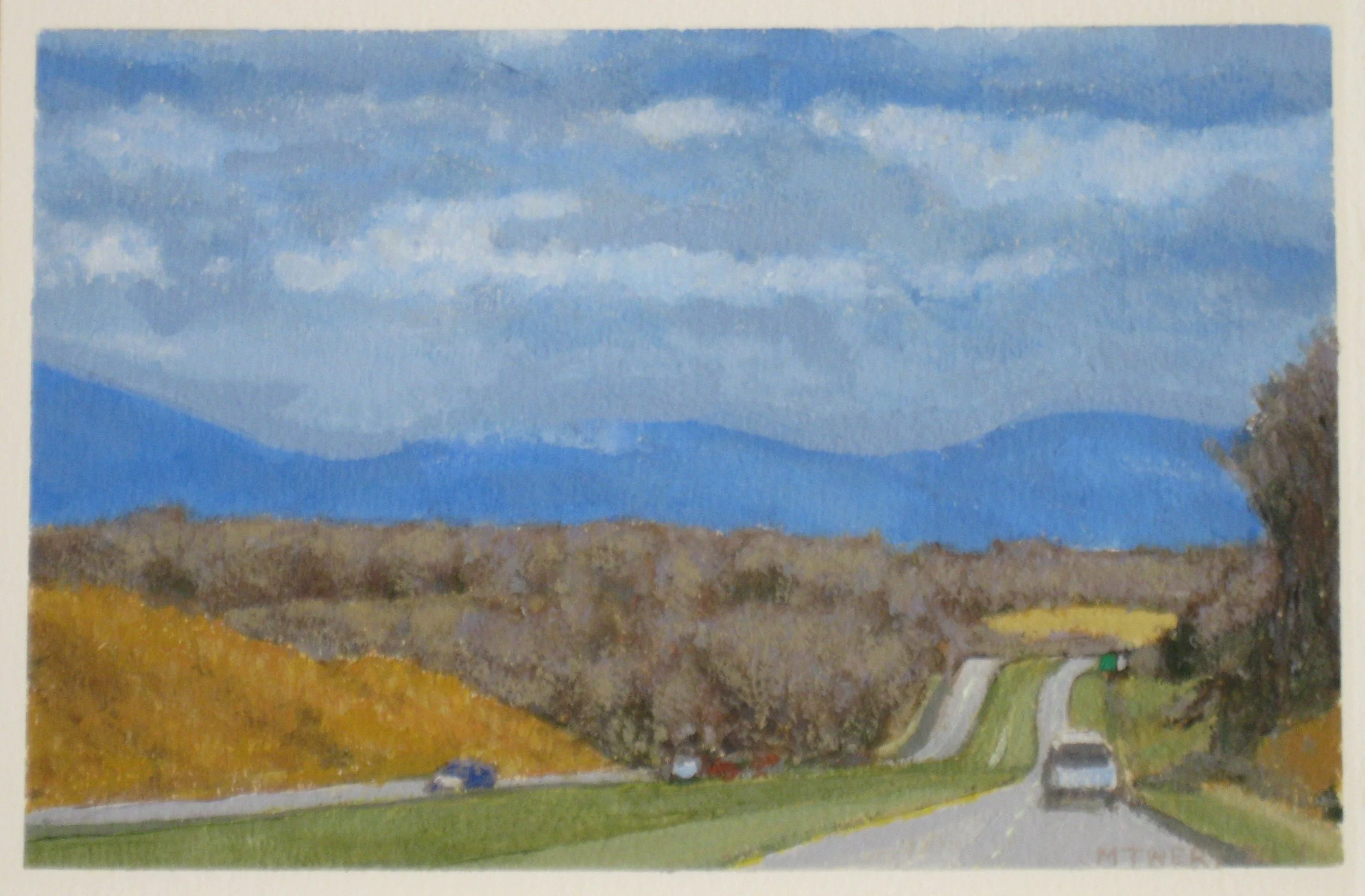 Towards Amherst - acrylic on paper, 7" x 11"