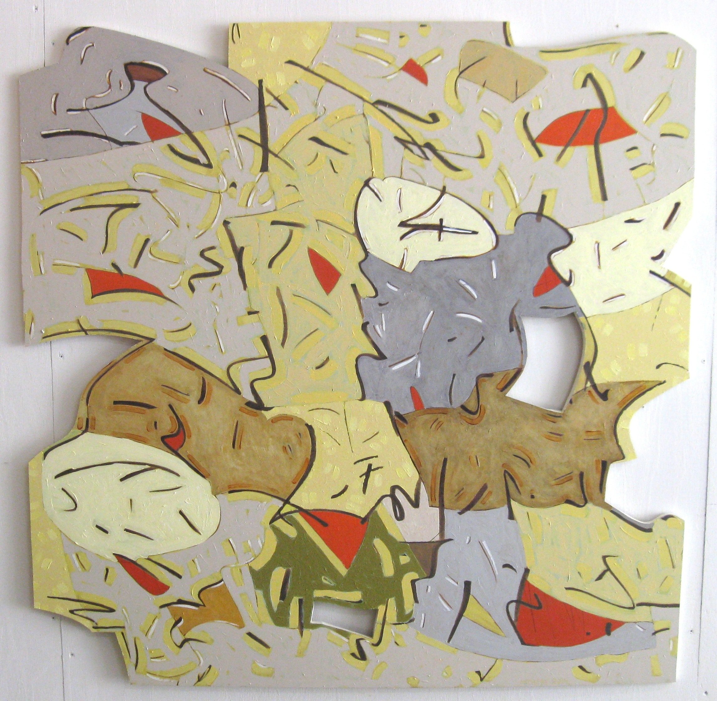 The Fabric of our Lives - acrylic on cut-out board, 48" x 48"