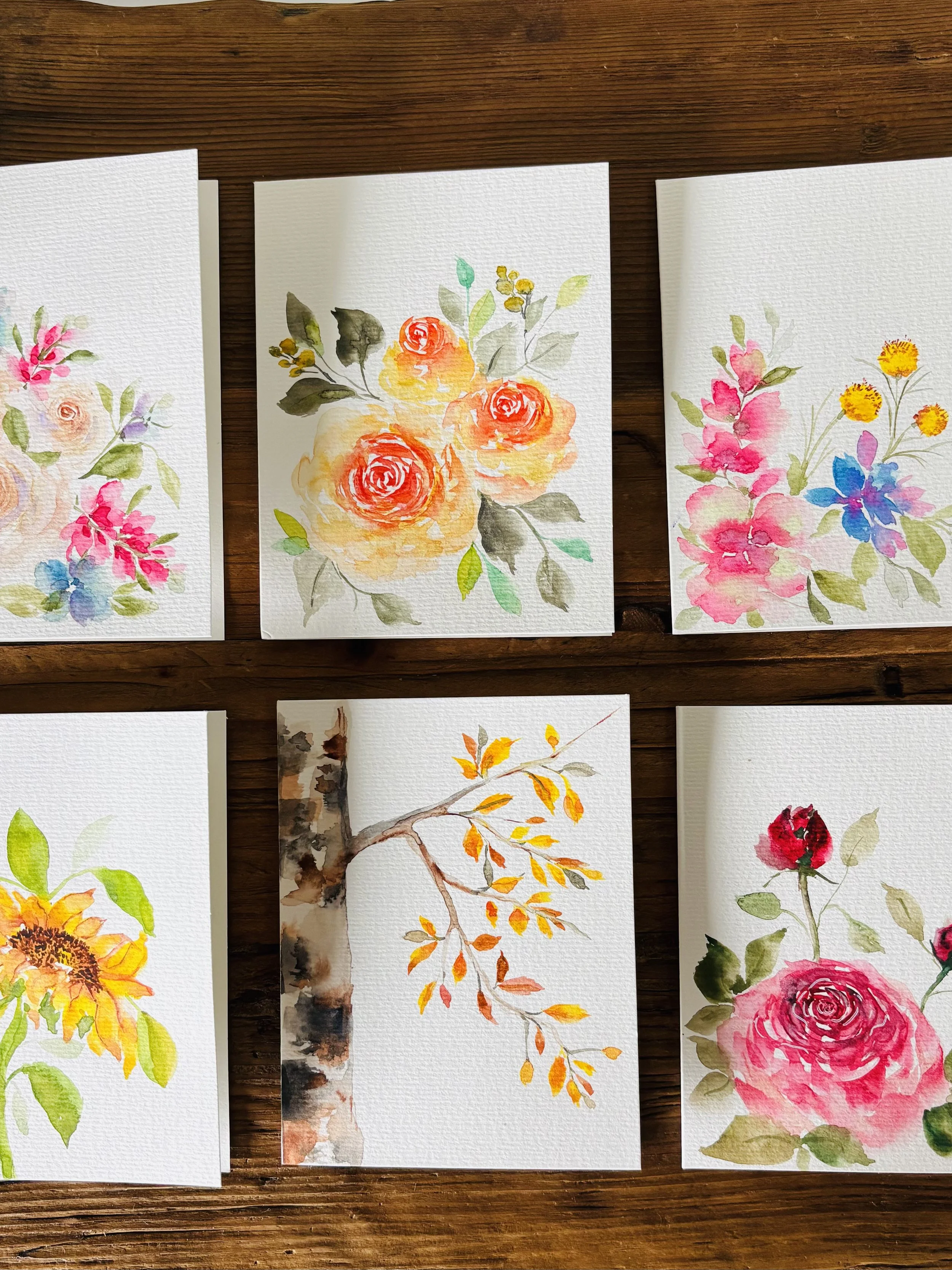 Autumn Botanicals ~ Hand Painted Watercolor Note Cards ~ Set of 4