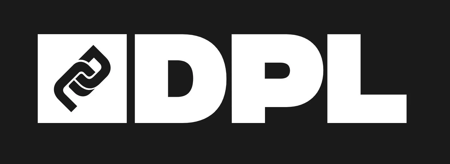 DPL logo with a chain link icon on a black background