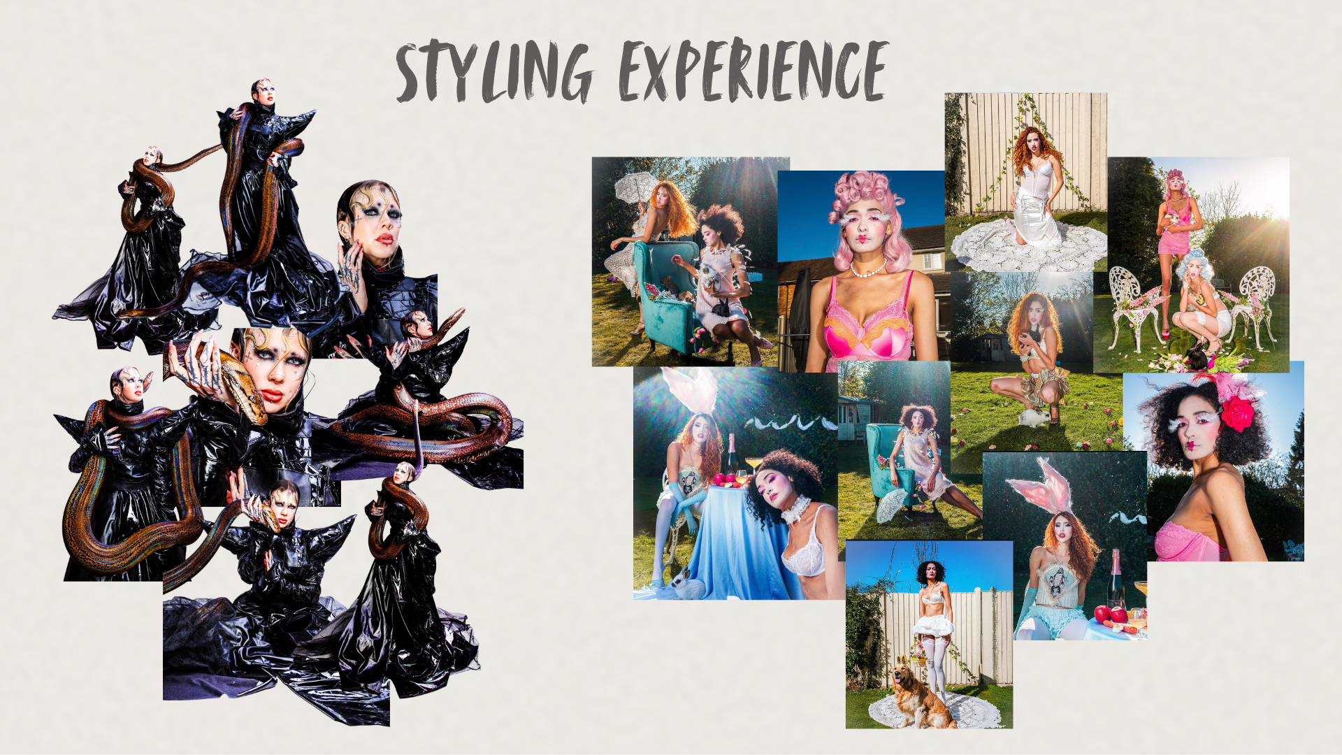 Styling portfolio summary: A curated collection of editorial work illustrating vibrant fashion aesthetics.