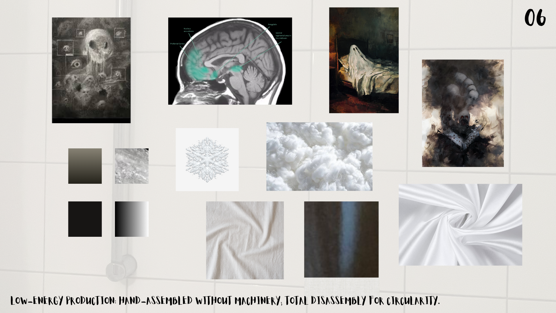 Sustainable fashion manifesto: Hand-assembled garments created without machinery to allow for circularity and total disassembly.