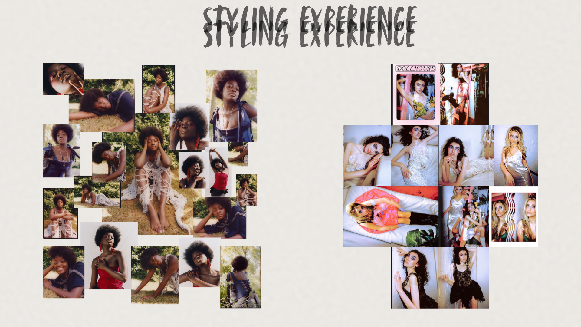 Professional styling experience by Mara Bernemann: A visual collage illustrating fashion narratives and on-set creative work.