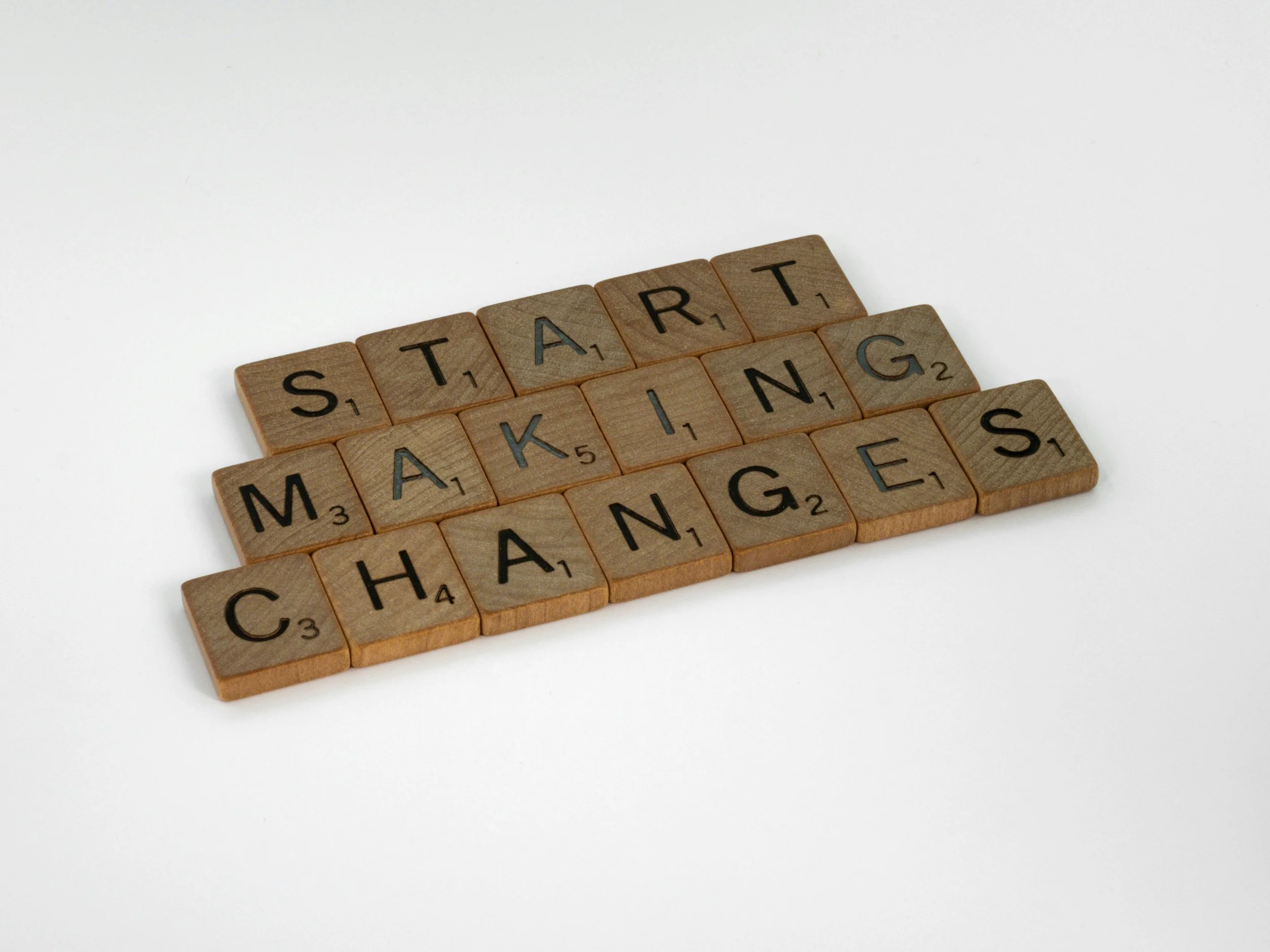 Tiles to a game that spell out "start making changes"