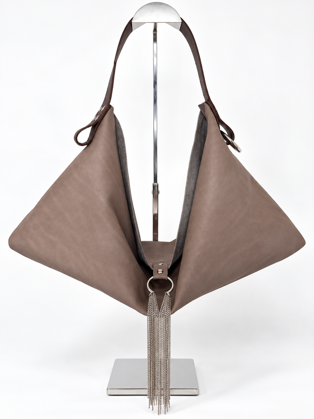 The Sieren Leather Bag in Grey and Dark Brown Strap