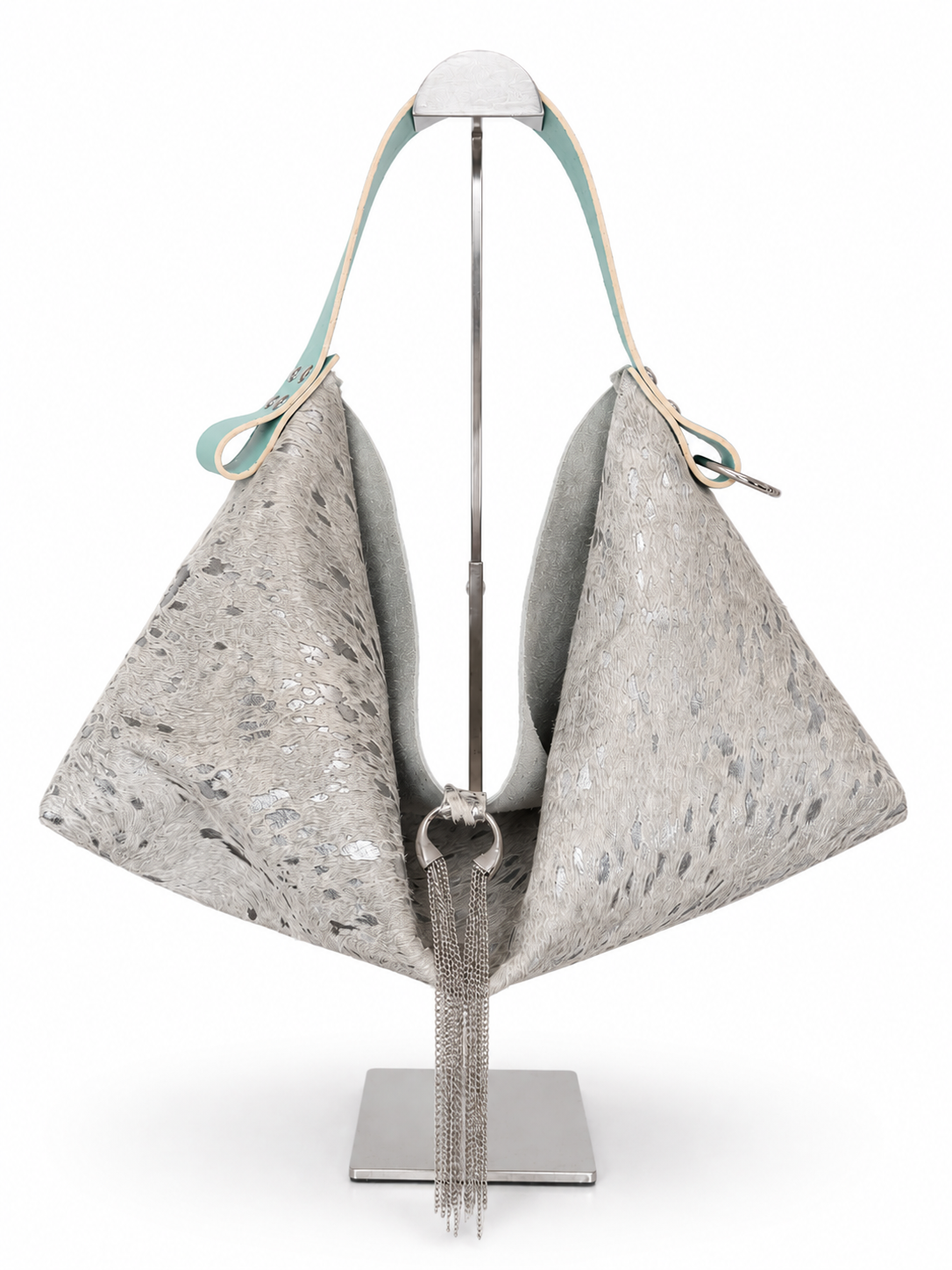The Sieren Leather Bag in Cowhide and Turquoise Strap