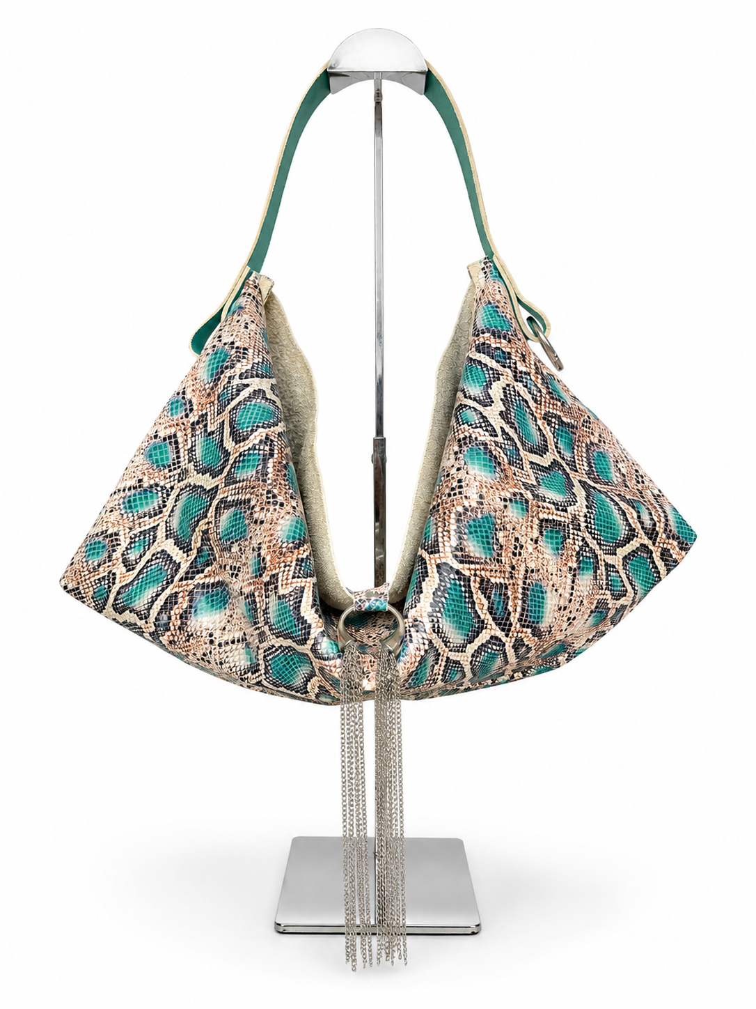 The Sieren Leather Bag in Turquoise Snake and Turquoise Strap