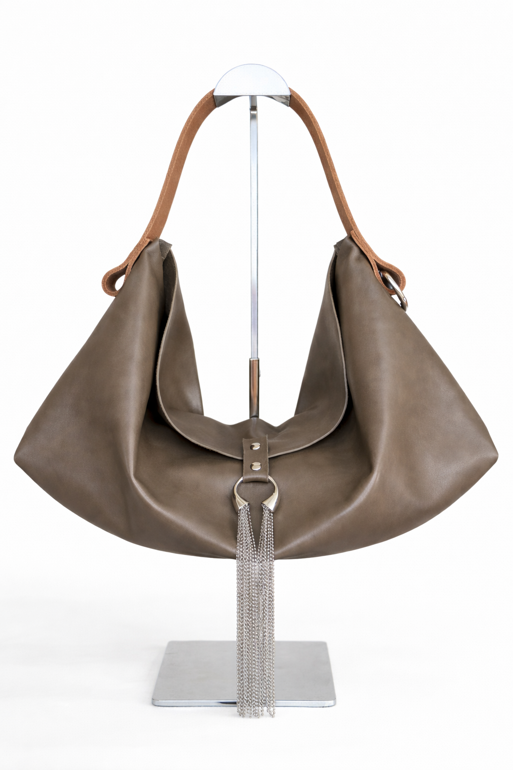 The Sieren Leather Bag in Soft Green and Brown Strap