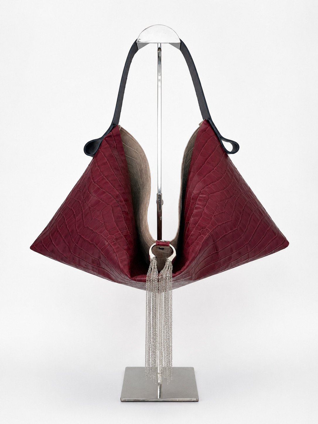 The Sieren Leather Bag in Croc Leather and Blue Strap