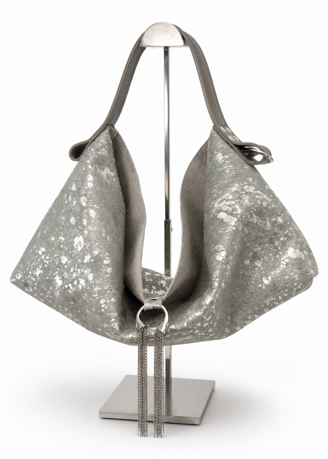 The Sieren Leather Bag in Grey Cowhide and Grey Strap