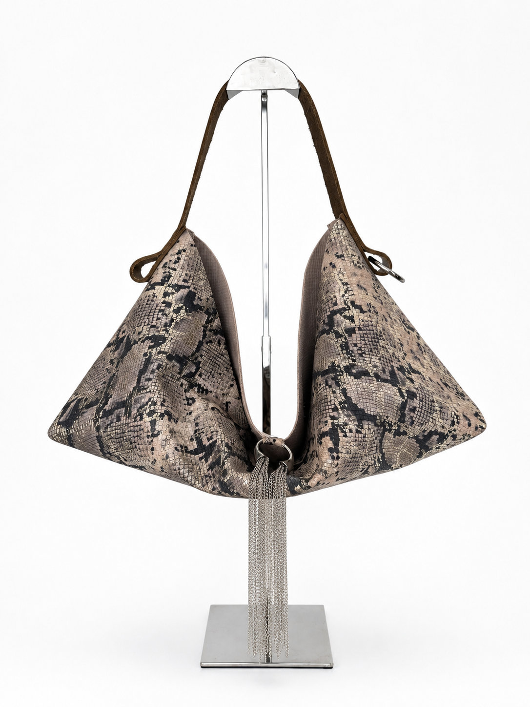 The Sieren Leather bag in Snake Print and Mocha Taube Strap