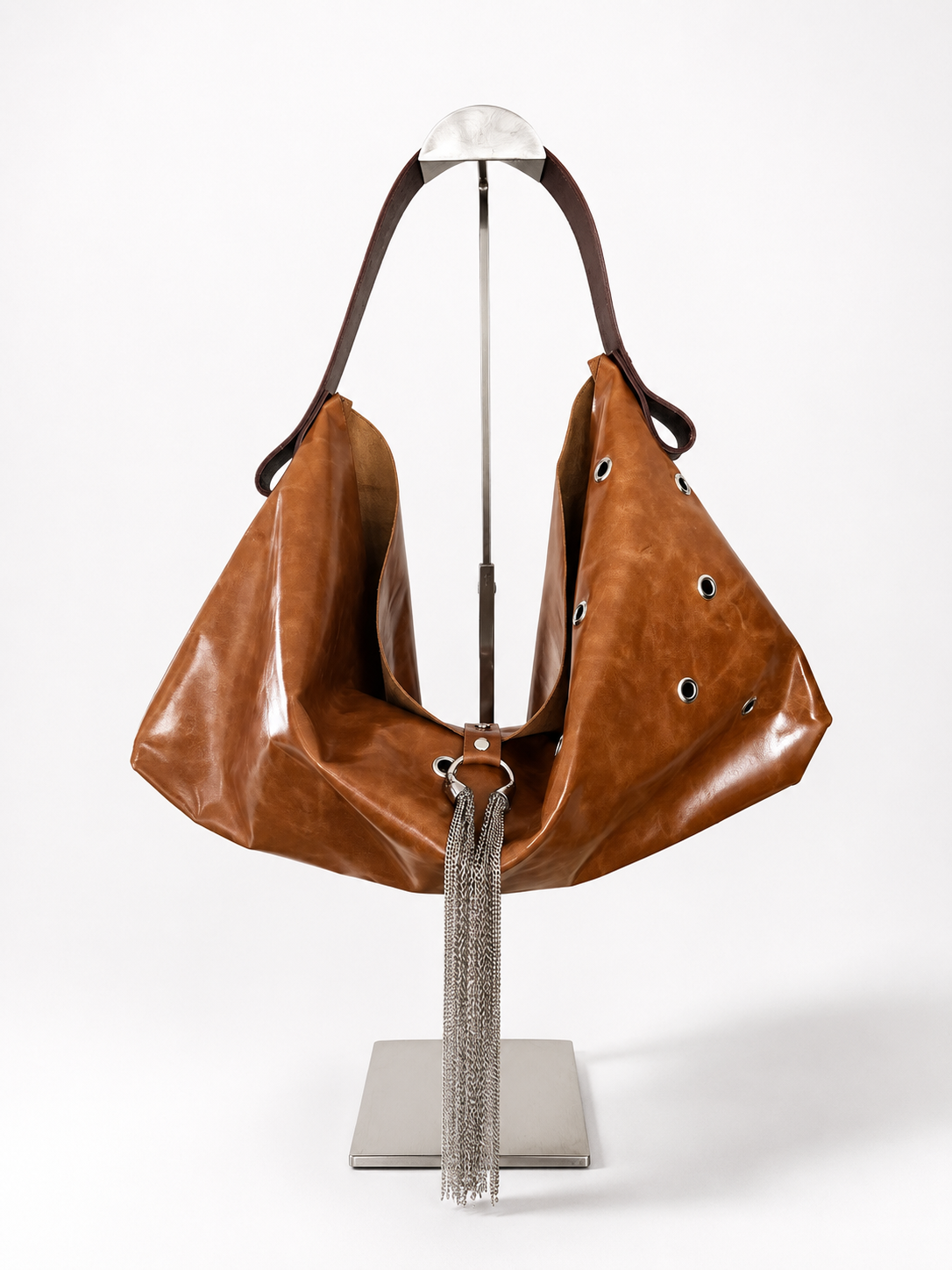 The Sieren Leather Bag in Brown Leather and Plum Strap