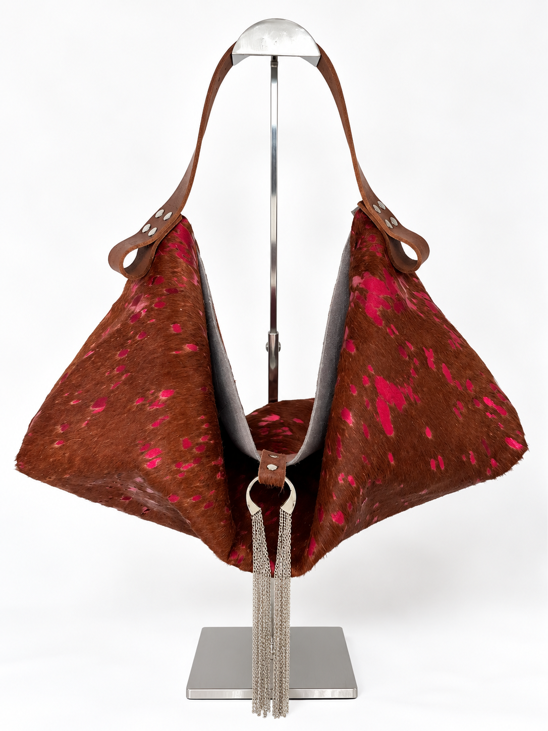 The Sieren Leather Bag in Brown/Pink Cowhide and Brown Strap