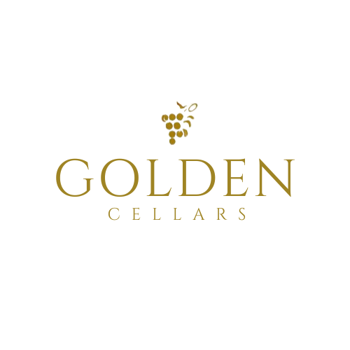 Logo for Golden Cellars featuring a grape cluster with a leaf and bird, with the text 'Golden Cellars' underneath.