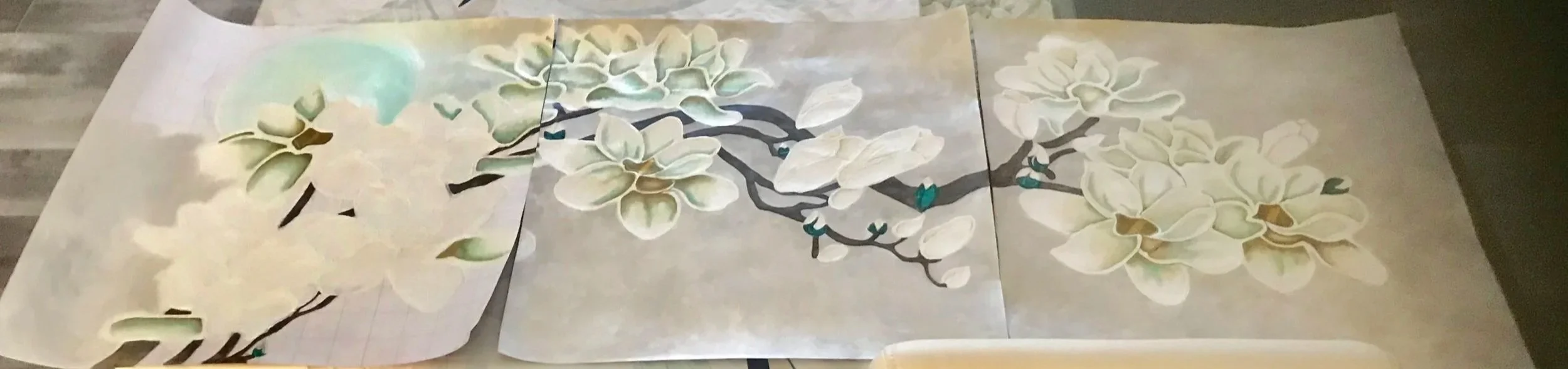 Magnolia In Moon Light ( one image divided in 3) (Acrylic) 19x19 Each