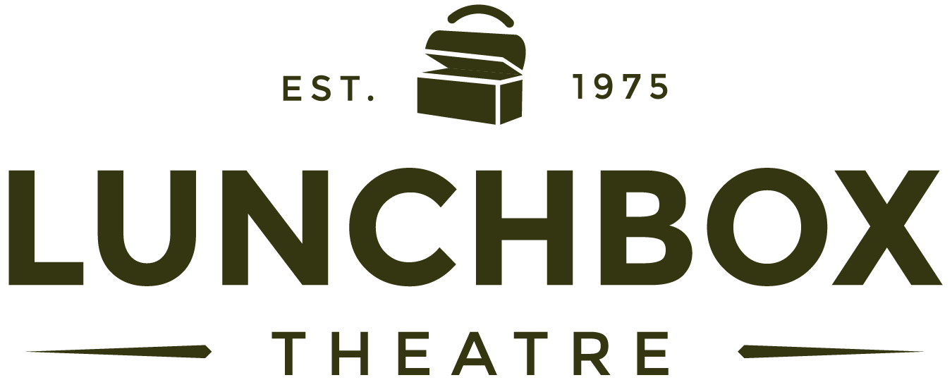 Logo for Lunchbox Theatre featuring a stylized lunchbox with a sandwich on top, established in 1975, with bold text.