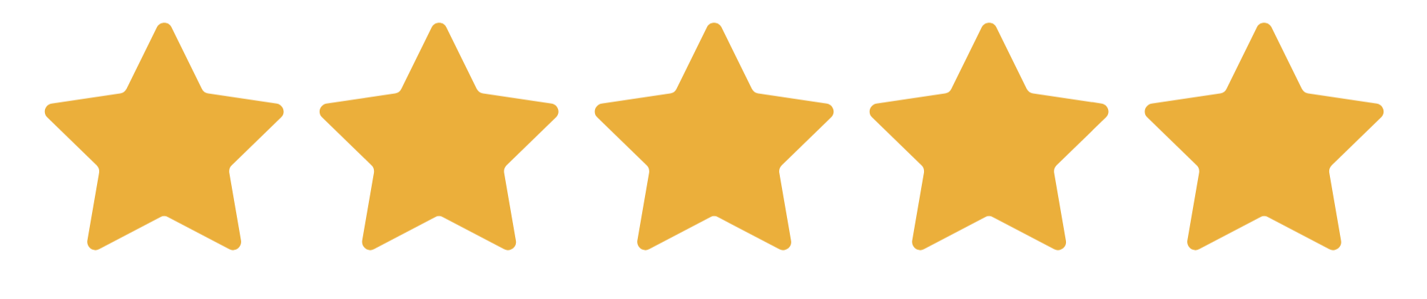 Five gold stars in a row, representing a rating or review
