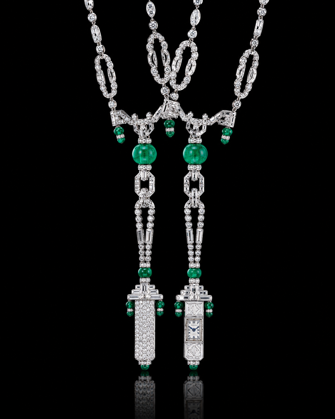 OSTERTAG - Collier et montre en diamants et émeraudes