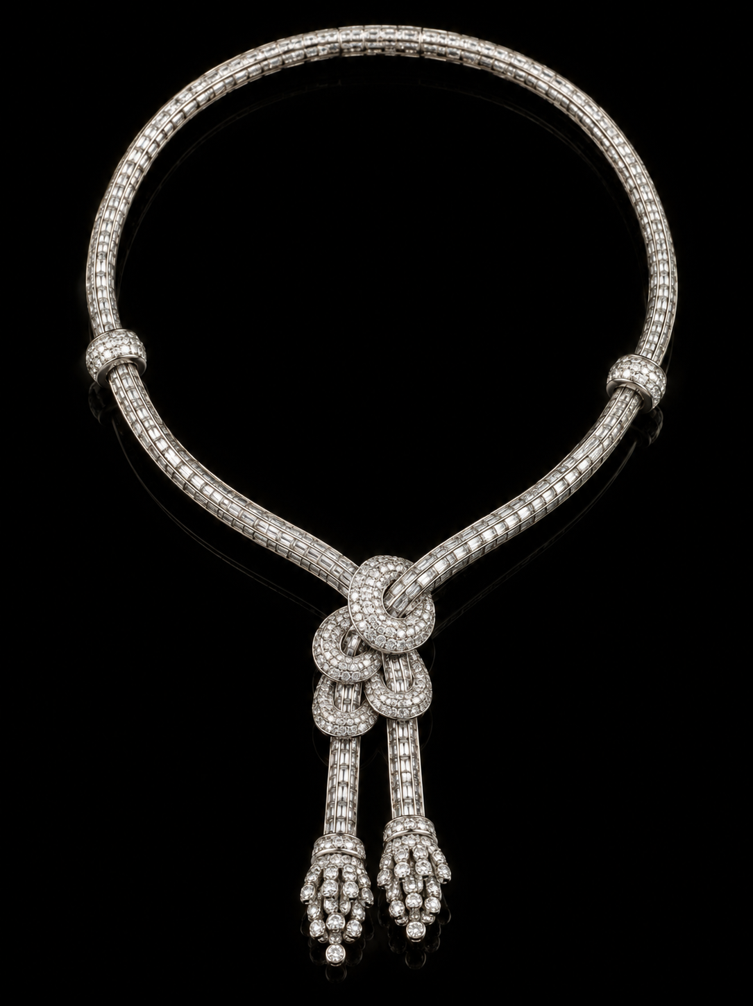 OSTERTAG - Collier en diamants brillant sur fond noir.