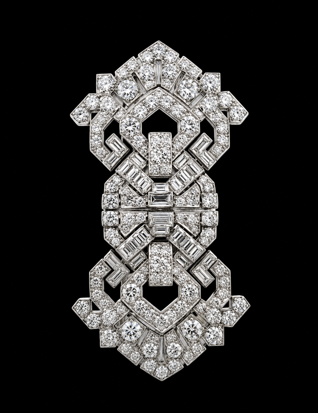 OSTERTAG - Broche en forme de tête de lion orné de nombreux diamants, posée sur un fond noir.