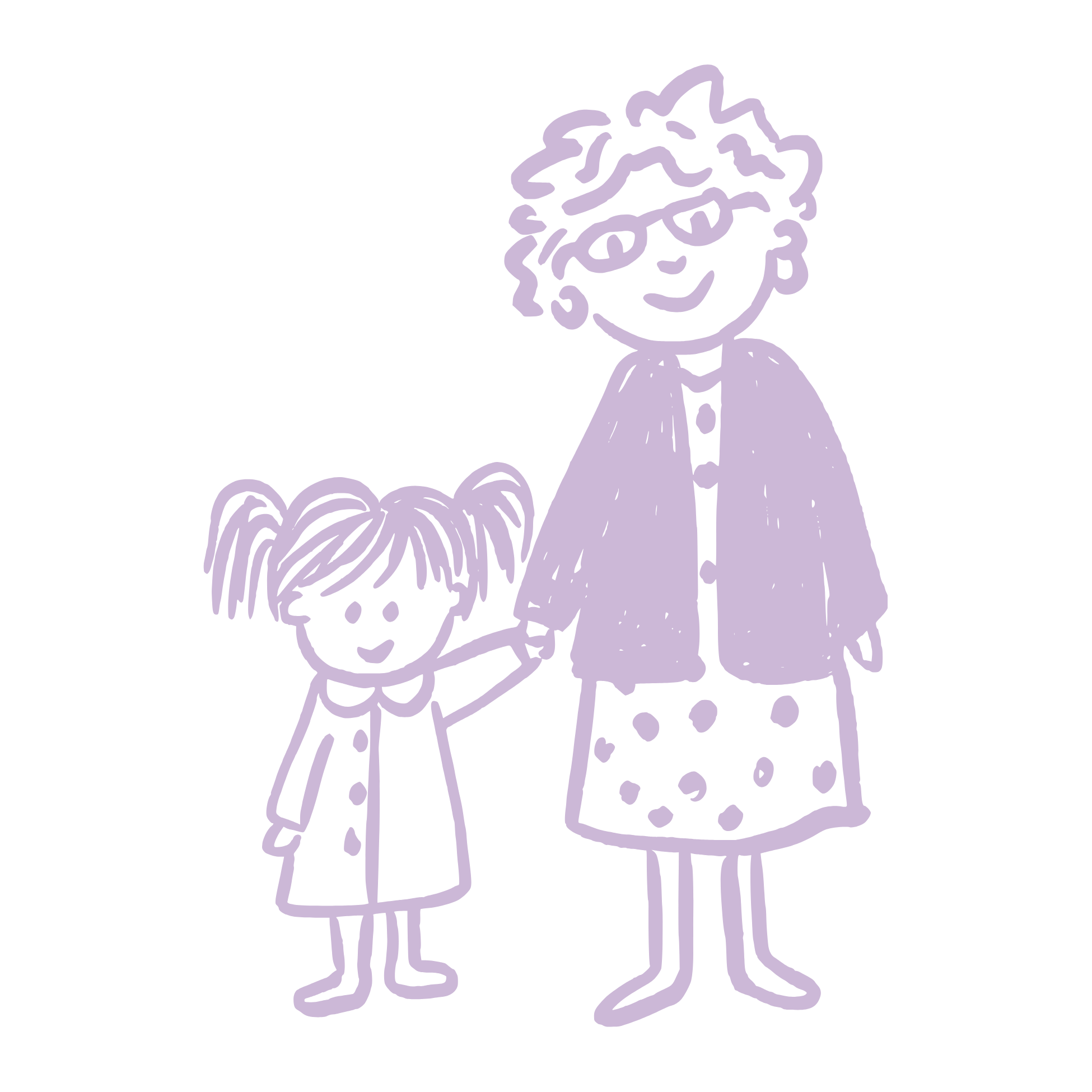 Dessin illustrant une grand mère avec sa petite fille , ce tenant la main, et souriantes.