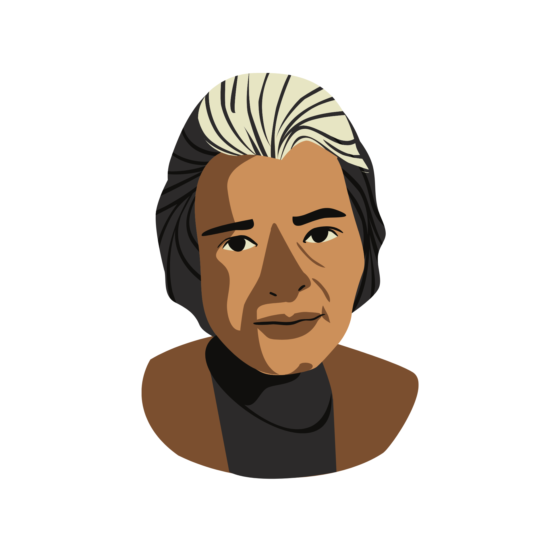 Portrait d'une femme, Rosa PARKS avec des cheveux gris, portant un haut noir, avec un fond noir.
