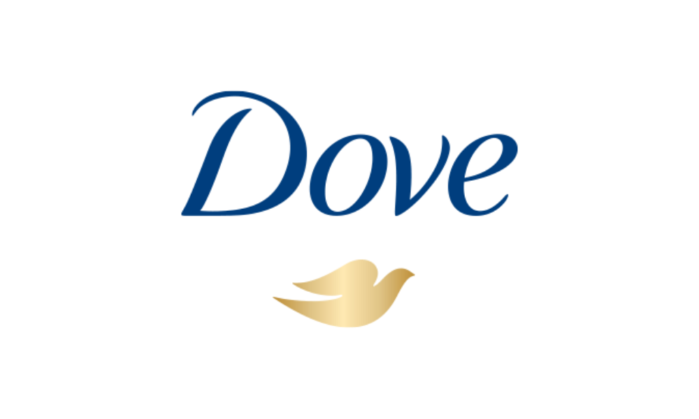 Dove logo with the word 'Dove' in blue stylized letters and a gold dove icon below it.