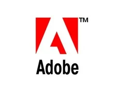 Adobe logo with a red stylized 'A' and the word 'Adobe' underneath in black text.