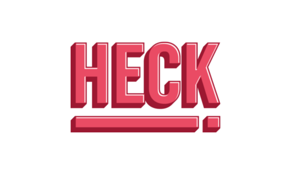 A bold, pink 3D-style text graphic that reads 'HECK' with an underline and a period underneath.