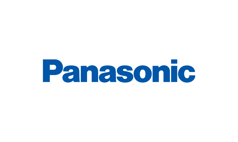 Panasonic logo with a black background and blue text.