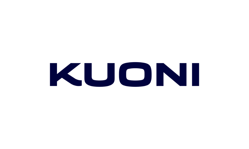 Black background with the word KUON written in dark blue capital letters