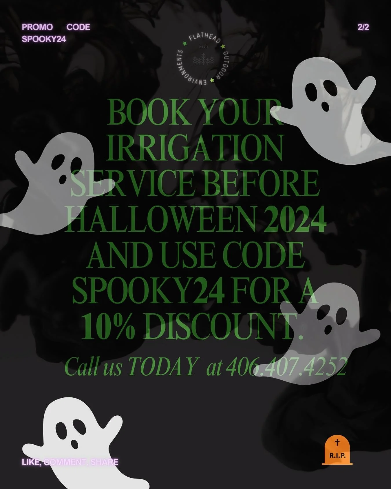 Halloween/ Fall Special!  BOOK NOW!!

 This is our last major push to get a few new projects done before the end of the season! We have two or three more spots to fill before we wrap up our landscaping and irrigation installation division. 

Please t