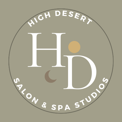 Logo for High Desert Salon & Spa Studios with the letters HD and crescent moon and circle design.
