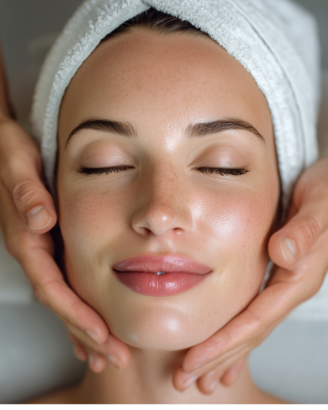 women face with hands around the jaw
