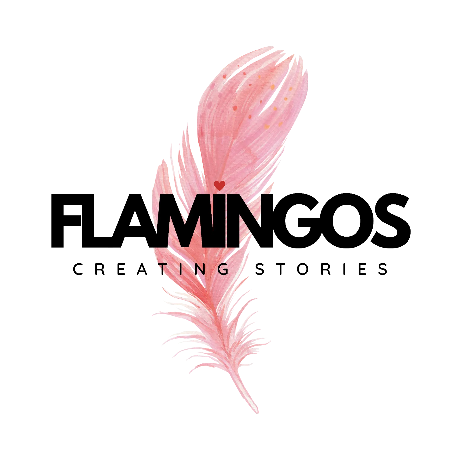 Pink floral design with the words "Creating Stories" overlayed in black text.