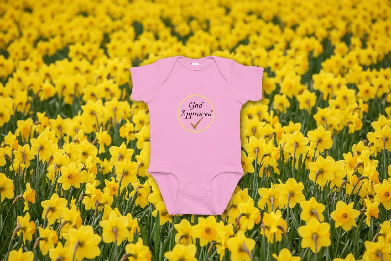 Pink God Approved Baby Onesie with Yellow Enclosure.jpg