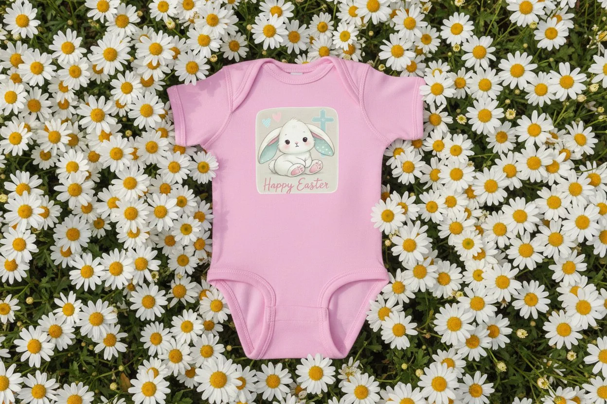 Pink Easter Baby Onesie_On Daisies.jpg