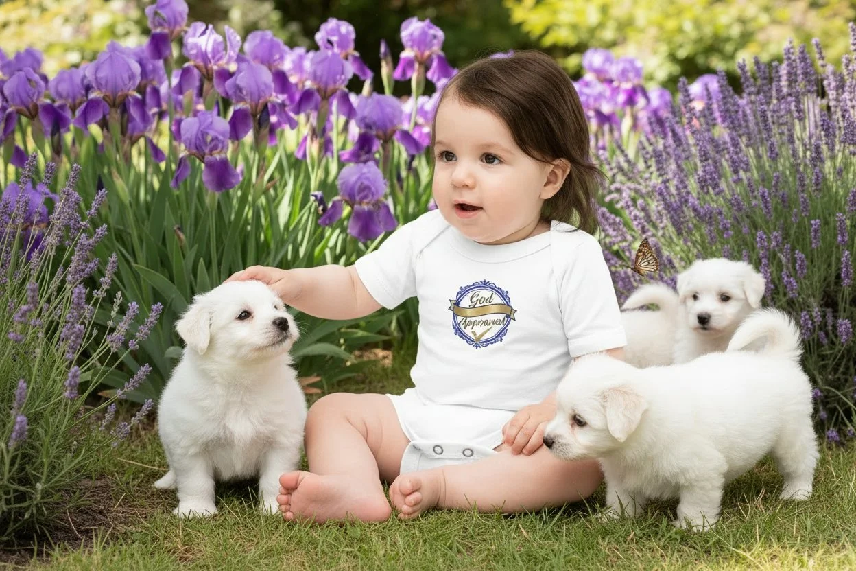 Baby Girl with Puppies in the Flower Garden.jpg