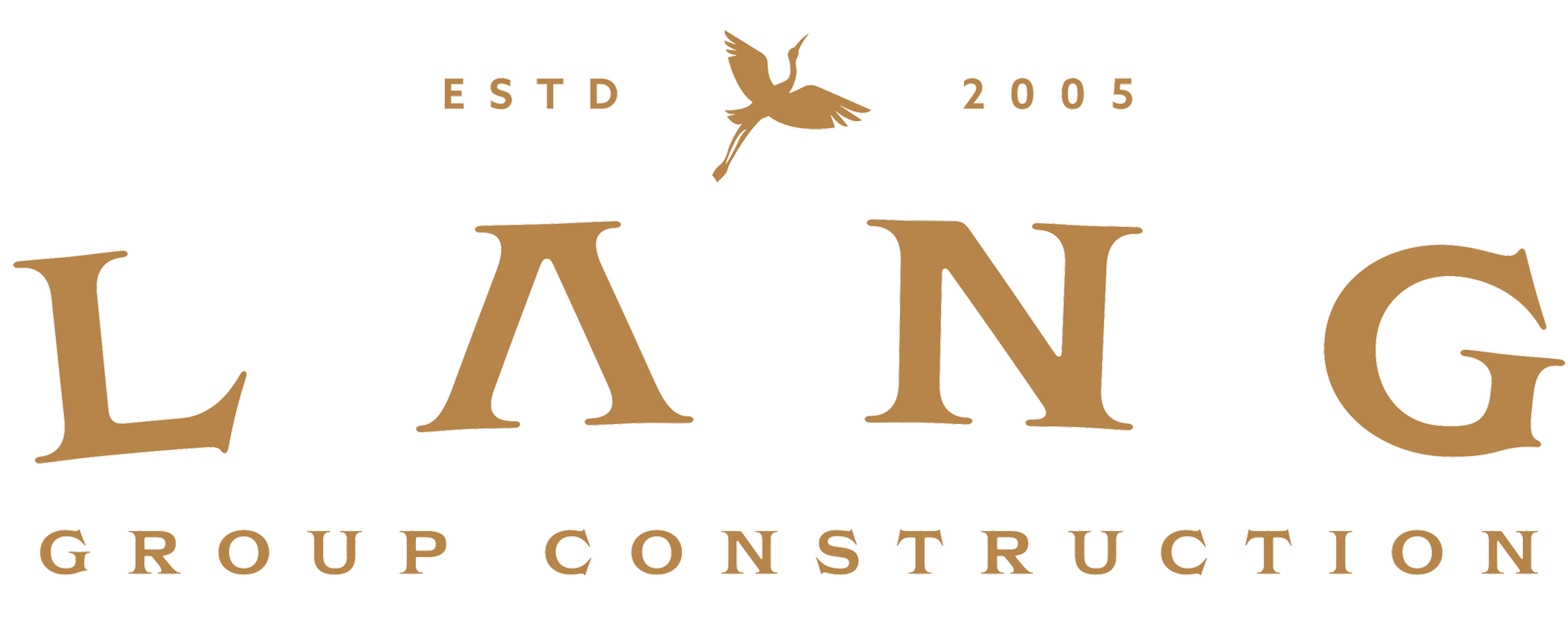 LANG Group Construction logo with a stylized bird icon at the top center, established in 2005, featuring large brown text for 'LANG' and smaller brown text below that reads 'GROUP CONSTRUCTION'.