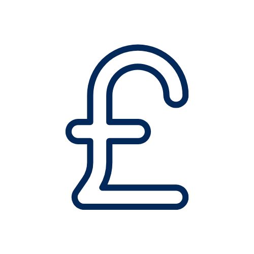 Outline of a British pound sterling currency symbol in blue on a black background.