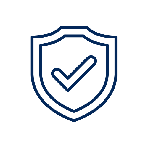 A blue shield with a checkmark inside it, representing security or protection.