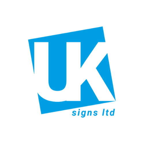Logo for UK Signs Ltd with large blue 'UK' and smaller 'signs Ltd' text.