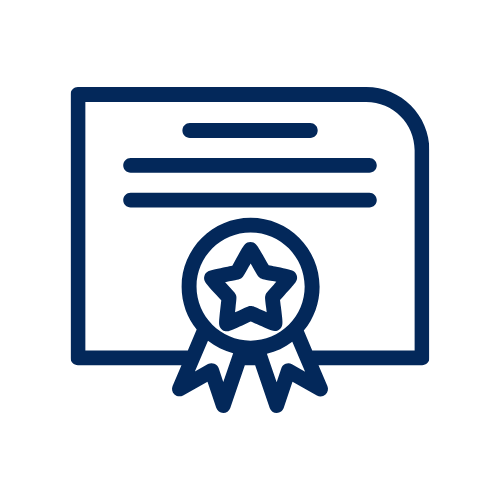 Outline of a certificate with a star and ribbon emblem in the center.