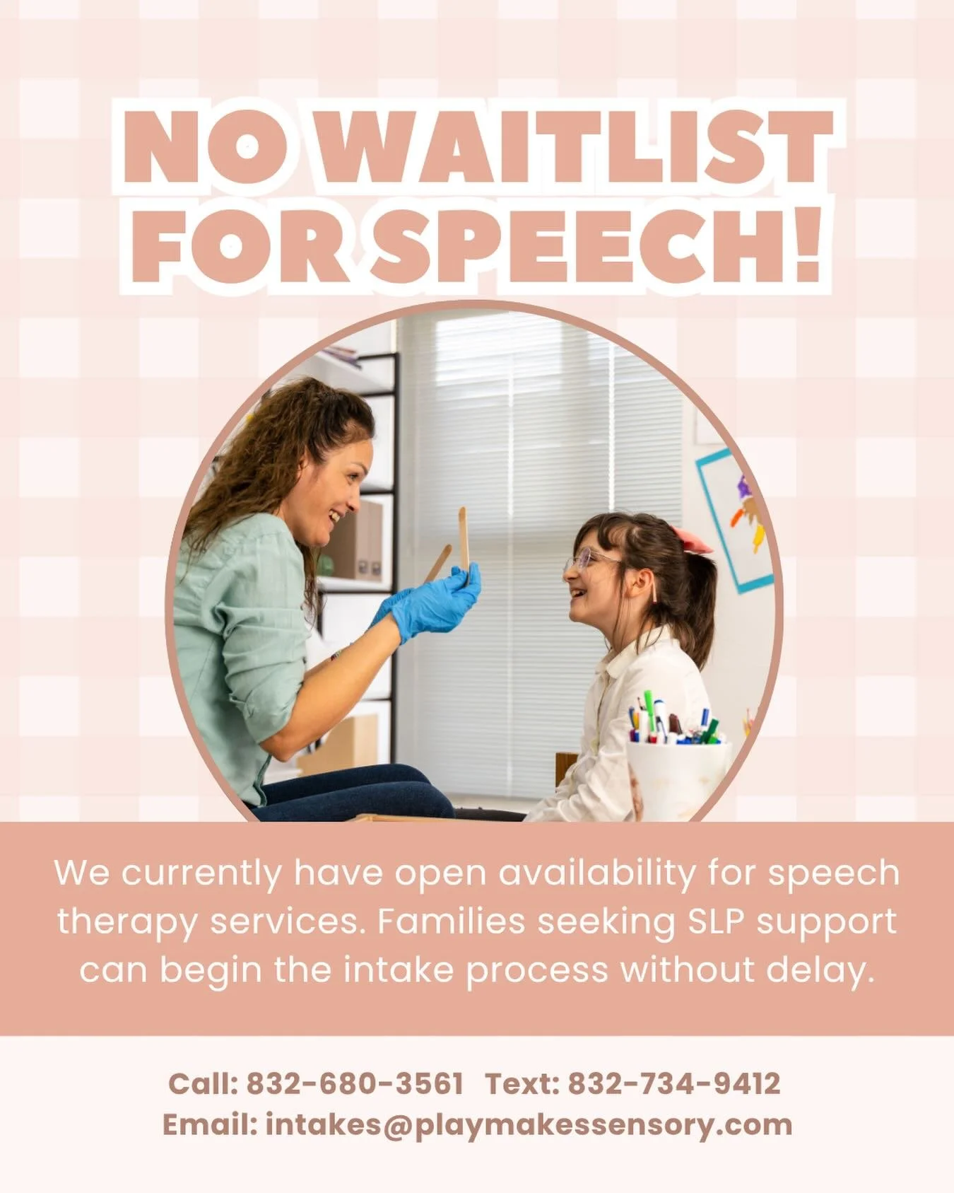 No waitlist!! 🎉

Speech therapy openings available NOW&mdash;let&rsquo;s get started and make some amazing progress 💬✨ 

#speechtherapy #nowaitlist #katy #cypress