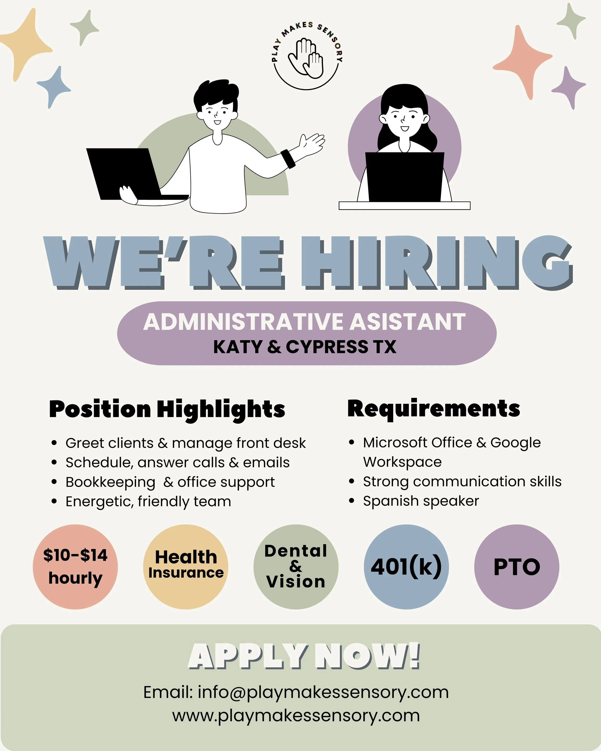 We&rsquo;re hiring an Administrative Assistant for our Katy and Cypress locations! 

If you&rsquo;re organized, detail‑oriented, and love supporting a team that helps kids thrive, we&rsquo;d love to meet you! ❤️

Apply today! 

#hiring #adminassistan
