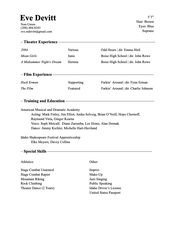 Eve Devitt Resume